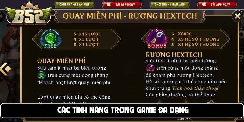 Các tính năng trong game đa dạng