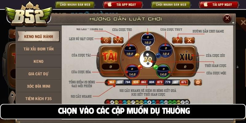 Chọn vào các cặp muốn dự thưởng