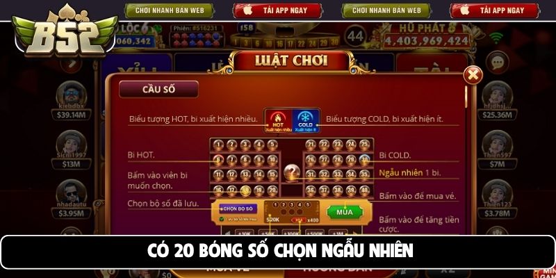 Có 20 bóng số chọn ngẫu nhiên