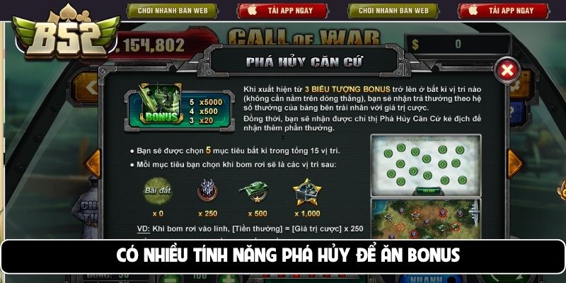 Có nhiều tính năng phá hủy để ăn bonus