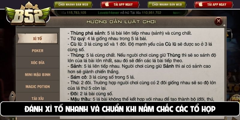 Đánh xì tố nhanh và chuẩn khi nắm chắc các tổ hợp
