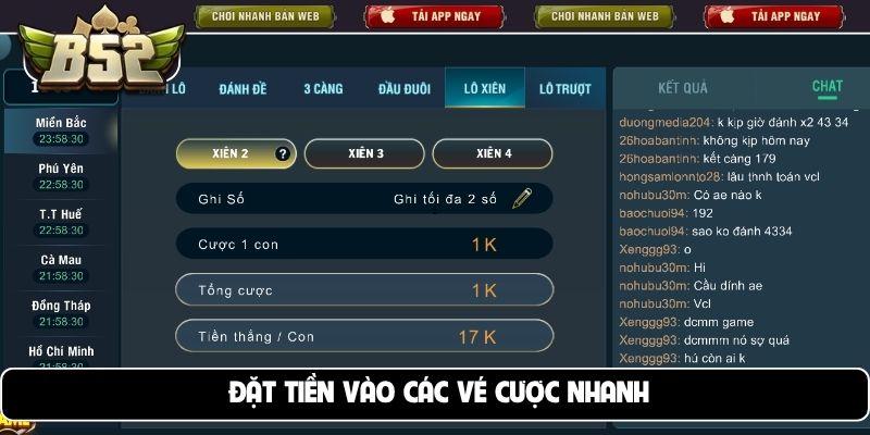 Đặt tiền vào các vé cược nhanh