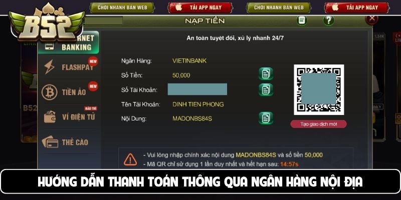 Hướng dẫn thanh toán thông qua ngân hàng nội địa