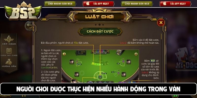 Người chơi được thực hiện nhiều hành động trong ván