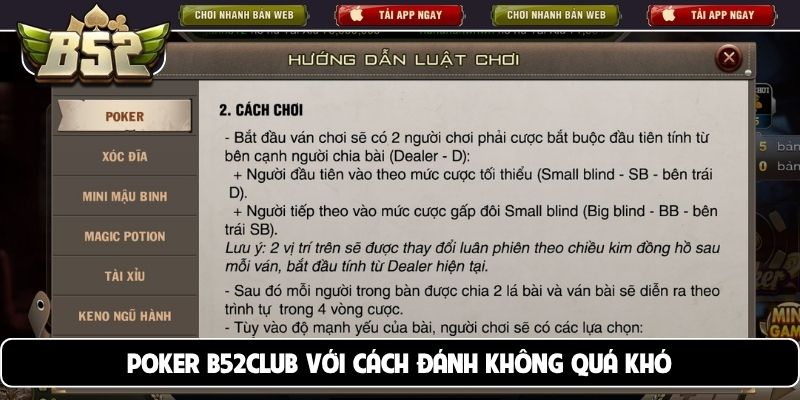 Poker B52club với cách đánh không quá khó