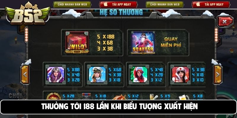 Thưởng tới 188 lần khi biểu tượng xuất hiện