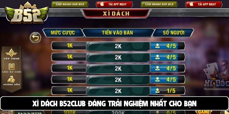 Xì dách B52Club đáng trải nghiệm nhất cho bạn