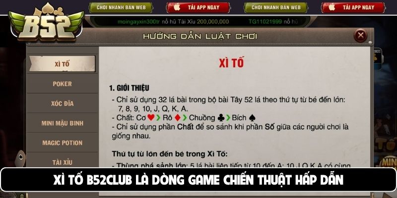 Xì tố B52Club là dòng game chiến thuật hấp dẫn